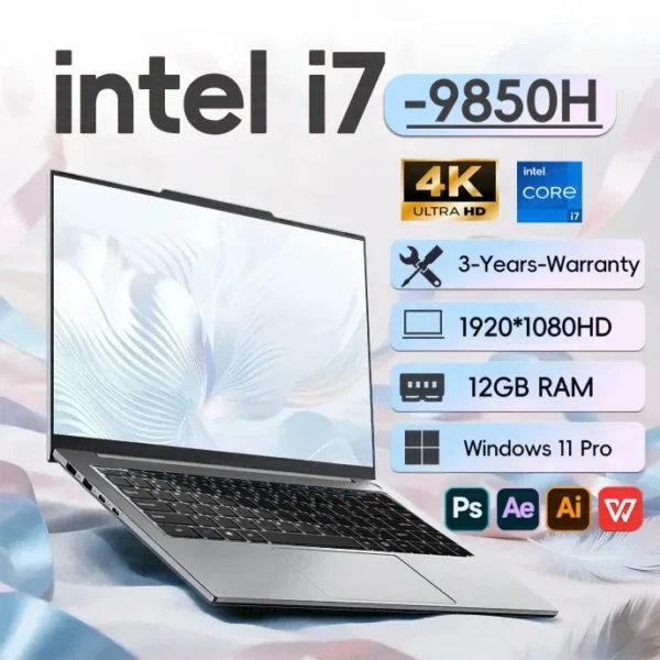 Windows 11 Pro Office Laptops Intel Core i7 9850H 16GB RAM 1TB SSD Gamer Study notebook Computer PC