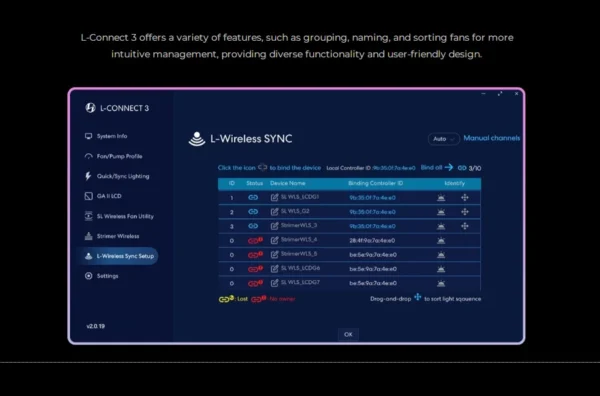 LIAN LI UNI FAN SL Wireless 120 Single Pack , Reverse Blade Triple Pack, LCD 120 Single Pack, Case fan, water cooled fan